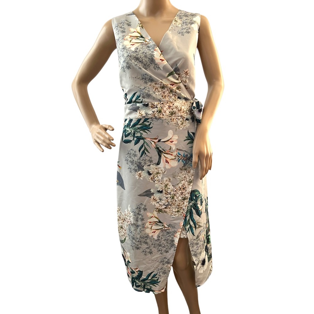 A.B.S. COLLECTION | BLUE FLORAL FUAX WRAP DRESS